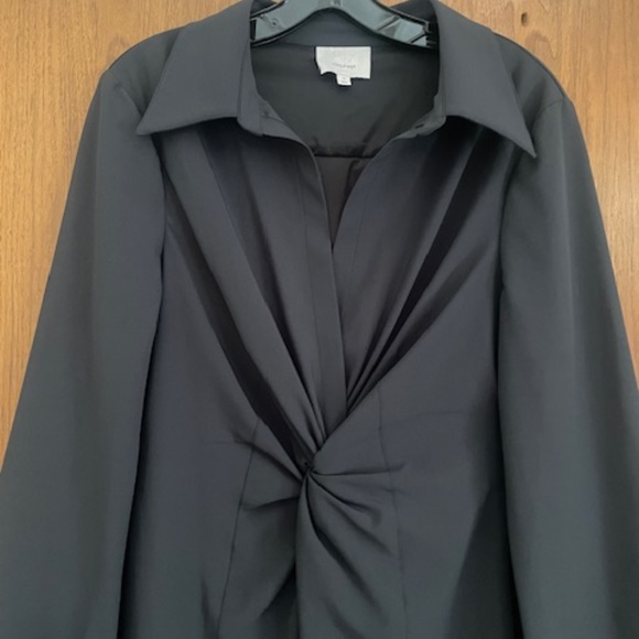 EUC Cinq a Sept Black McKenna Midi Dress Twist Front Slit - Picture 5 of 12